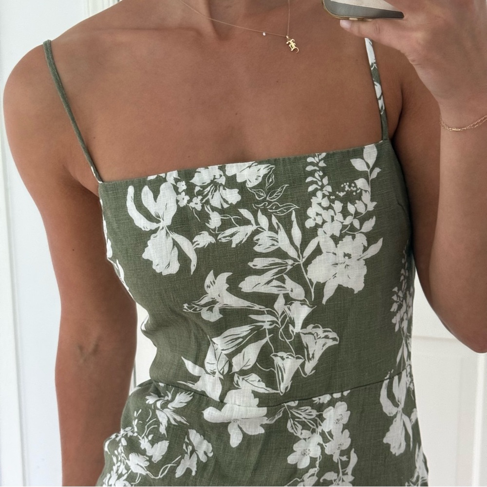 Reformation Frankie Linen Dress - Green Floral - Size 4 - Picture 7 of 8